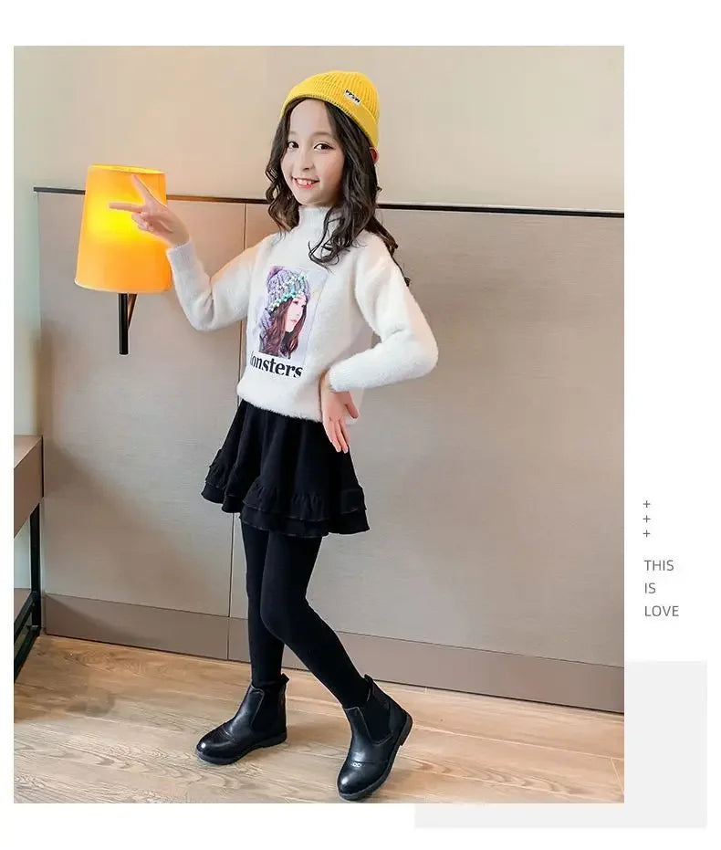 Girls Leggings Skort - Korean Style Two-Piece Skirt Pants | Spring Autumn Kids Outerwear