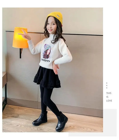 Girls Leggings Skort - Korean Style Two-Piece Skirt Pants | Spring Autumn Kids Outerwear