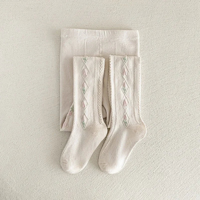 1-12Years Kids Autumn Elastic Tights Jacquard Soft Teenager Leggings Girls Knit Cotton Pantyhose Sweet Cute Baby Bottom Clothes