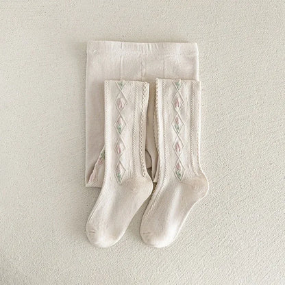 1-12Years Kids Autumn Elastic Tights Jacquard Soft Teenager Leggings Girls Knit Cotton Pantyhose Sweet Cute Baby Bottom Clothes