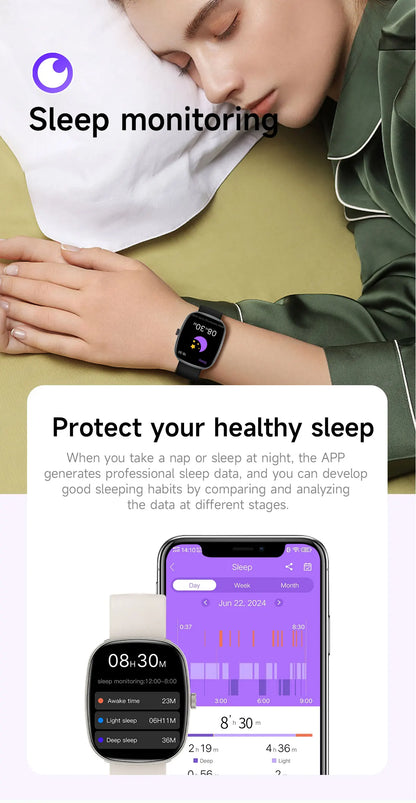 New Smart Watch Android IOS Phone 1.44 Inch Color Screen Bluetooth Call Blood Oxygen/Pressure Monitoring Smart Watch Women Men