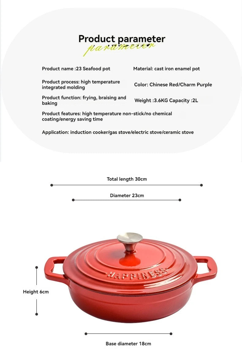 23cm Enameled Cast Iron Dutch Oven 2 Quart Heavy Soup Pot Casserole Dish For Bread Baking And Stew Kitchen Nonstick Braised Pot
