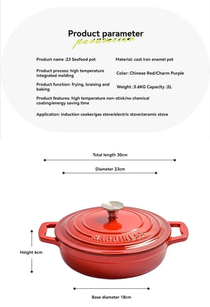 23cm Enameled Cast Iron Dutch Oven 2 Quart Heavy Soup Pot Casserole Dish For Bread Baking And Stew Kitchen Nonstick Braised Pot