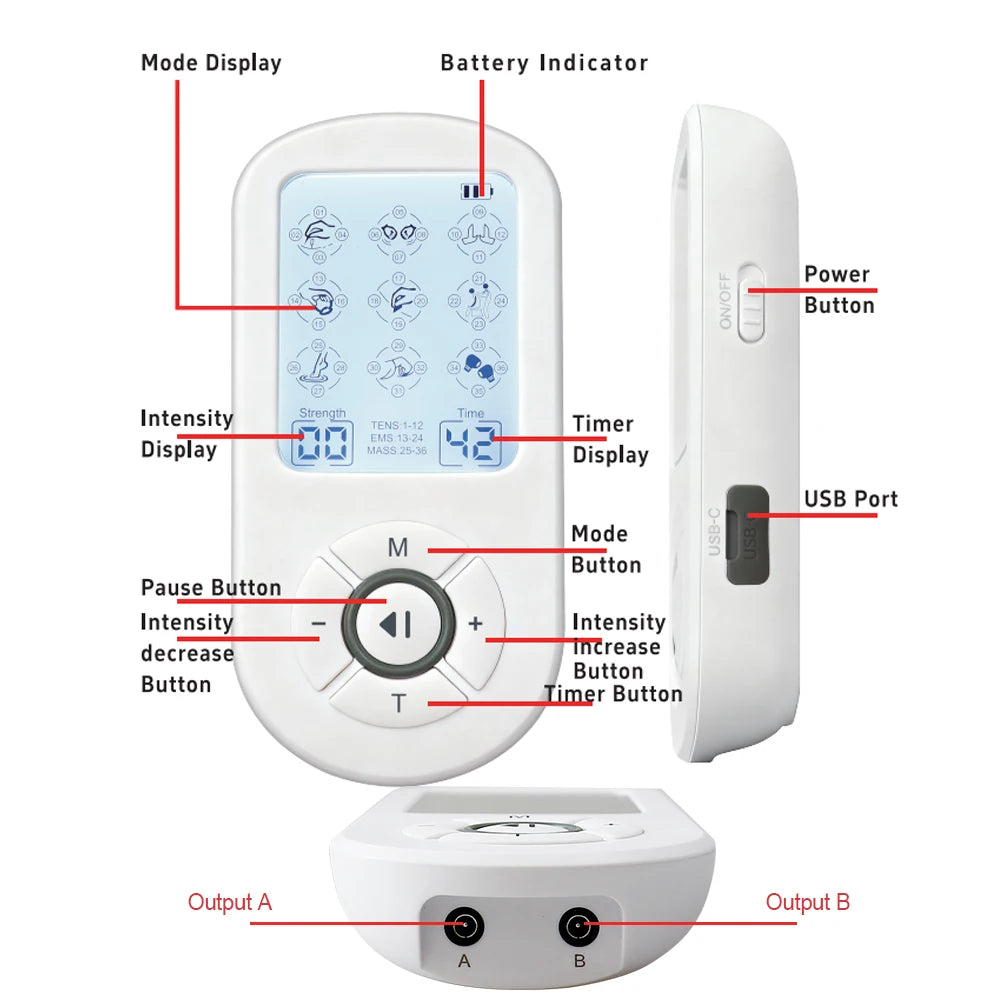 12 Modes Low Frequency Therapy Device TENS Machine EMS Muscle Stimulator Electronic Pulse Massager Myostimulation Apparatus