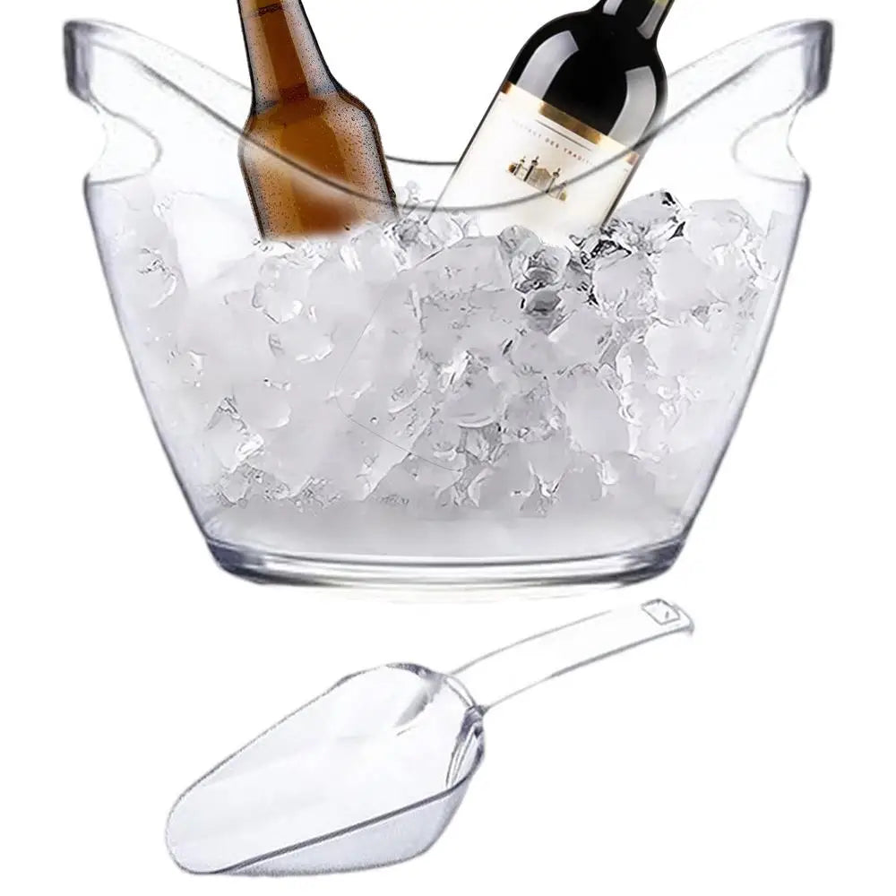 Clear Ice Bucket with 2 Scoops - Large Beverage Tub for Wine Champagne Bar Parties Family Reunion