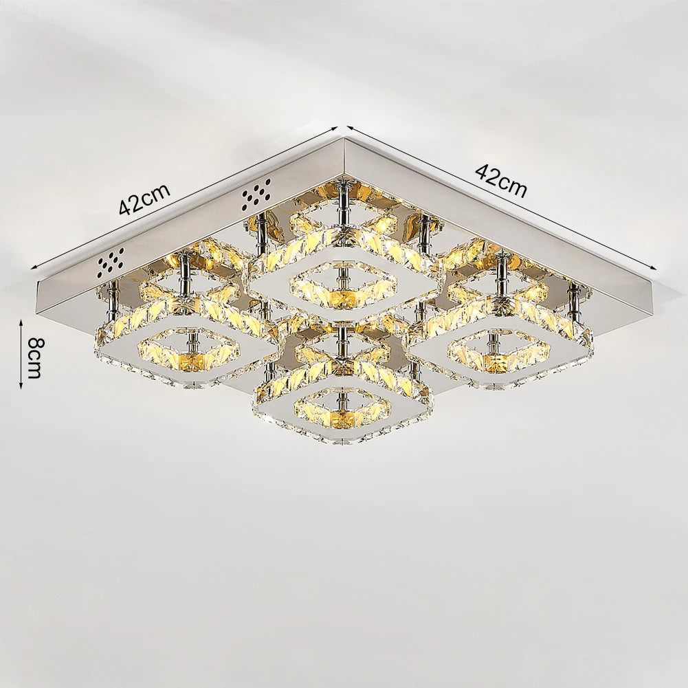 KOMORE Square Multiple-size Glamourous Crystal LED Ceiling Light, Cool White / Stepless Dimming for Office, Living Room, Bedroom