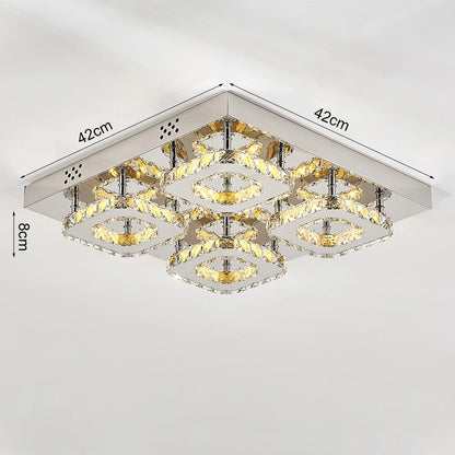 KOMORE Square Multiple-size Glamourous Crystal LED Ceiling Light, Cool White / Stepless Dimming for Office, Living Room, Bedroom