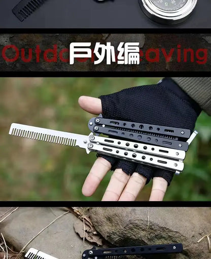 Folding Butterfly Comb for Men Portable Butterfly Training Comb Knife Foldable Trainer Pocket Flail Metal Knife Uncut Blade