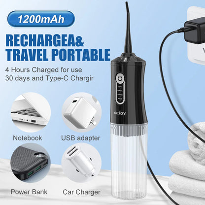 Sejoy Electric Water Flosser 200ML Water Tank Tooth Clean Machine USB Rechargeable Dental Irrigator 4 Cleaning Modes Timing