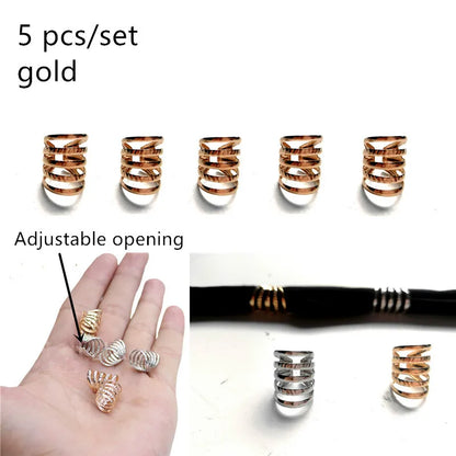 5 Pcs Antique Silver Hair Braid Dread Dreadlock Beads Cuffs Tuber Approx 8mm Inner Hole for Hair Styling Accessories Tool