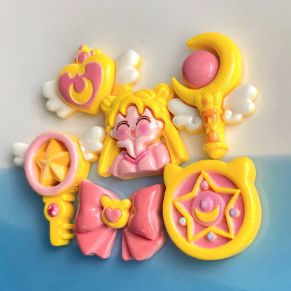 5pcs Cartoon shiny beauty cartoon resin flatback cabochon diy crafts materials kid handmade jewelry charms