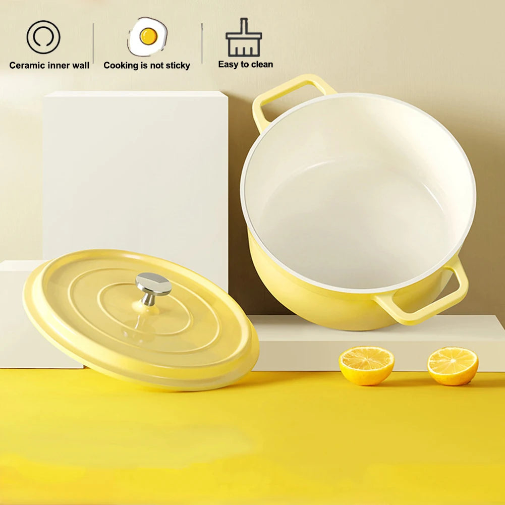 Enameled Cast Aluminum Dutch Oven with Lid Home Kitchen Enamel Stock Pot Dutch Oven Cast Aluminum Pot Multifunctional Cookware