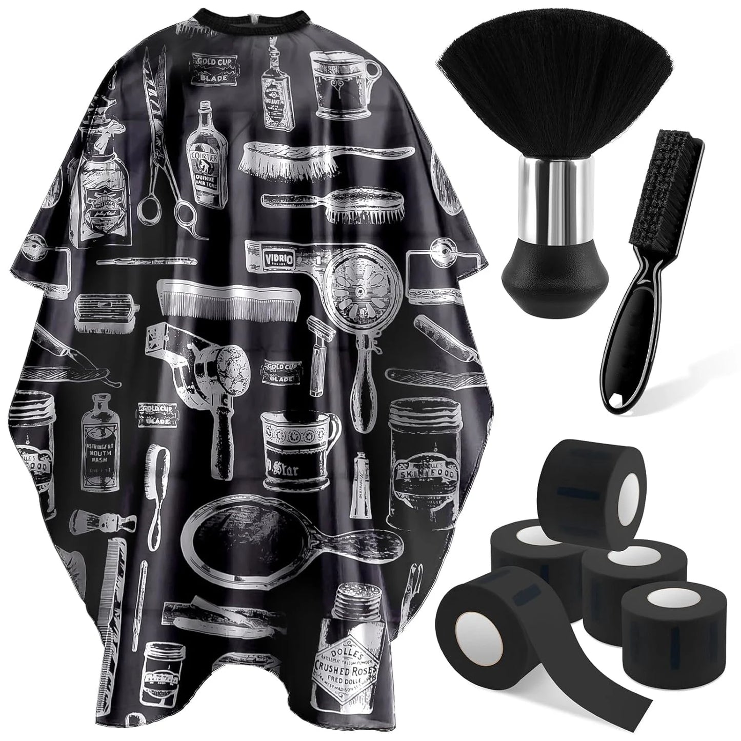 3/8pcsHair Cutting Barber Cape Set with Neck Duster Brush Barber Brush Professional Barber Accessories Salon Cleaning Supplies