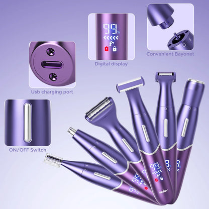 Sejoy 6-In-1 Body Hair Trimmer Kit Electric Beard Shaver Men Women Nose Hair Trimmer Eyebrow Razor Portable Body Hair Shaver