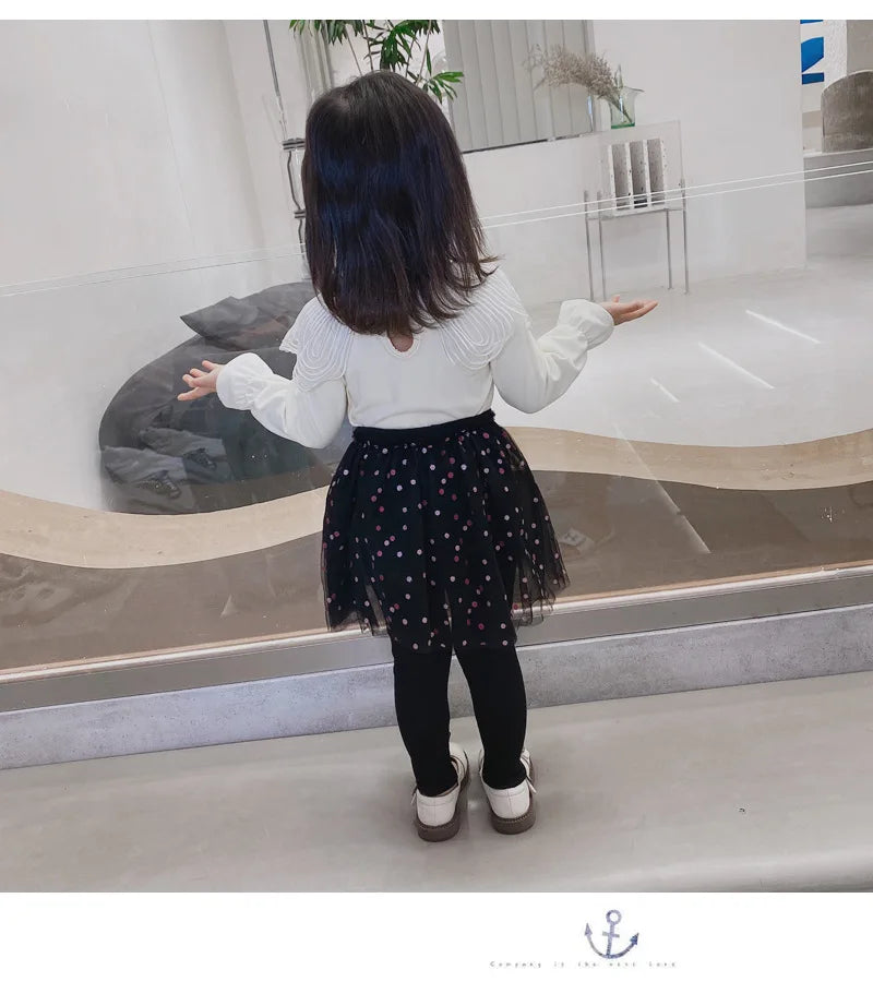 Girls Lace Princess Skirt Leggings - Premium Cotton Blend Pants for Kids Ages 2-6 Years