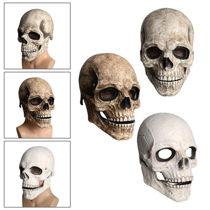 Halloween Skull Mask Latex Helmet Creepy Headgear Decorative Moving Jaw Skeleton