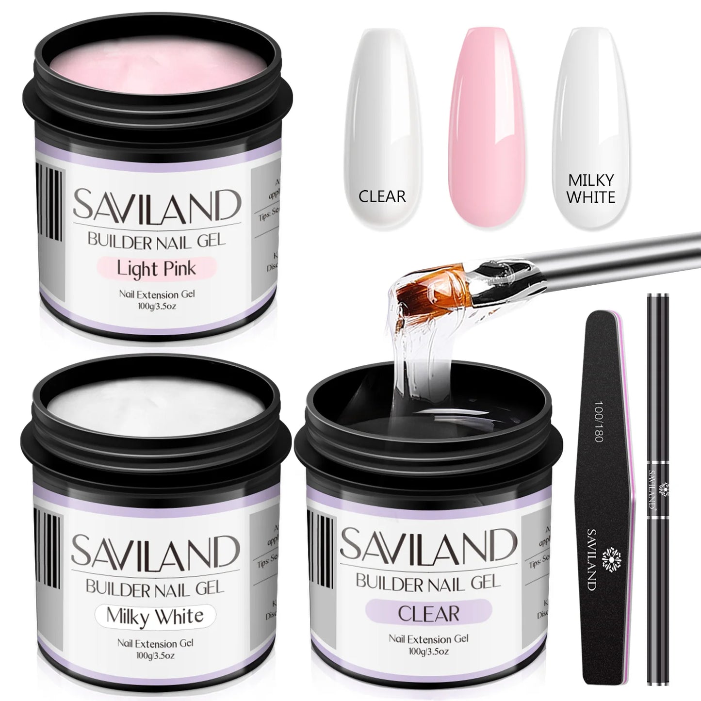 Saviland 100g Builder Nail Gel White Nude Pink Nail Extension Gel Multifunctional Nails Art Gel Polish Soak Off UV for Salon DIY
