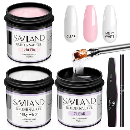 Saviland 100g Builder Nail Gel White Nude Pink Nail Extension Gel Multifunctional Nails Art Gel Polish Soak Off UV for Salon DIY