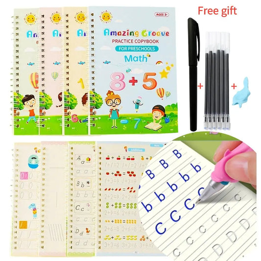 Reusable English Writing Practice Book for Kids Wipe Clean Magic Copybook with Stickers Parental Guidance Interactive Learning