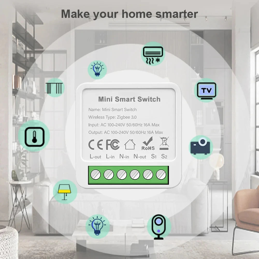 WiFi Zigbee3.0 Mini Smart Switch 2-Way Relay Breaker,Timing APP & Voice Control DIY Household Smart Home Automation Module