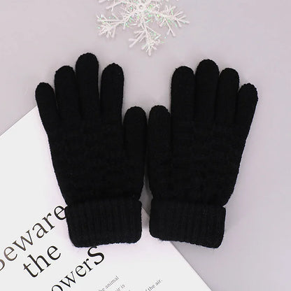 Winter Children Knitted Gloves Thick Woolen Kids Five Fingers Glove 8-15year Boy Girl Baby Hand Warmer Black White Fleece Mitten
