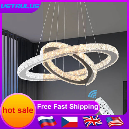 Luxury Rings Led Crystal Chandelier Mordern Pendant Light Living Dining Room Decor Fixture Suspension Luminaire Hanging Lustr
