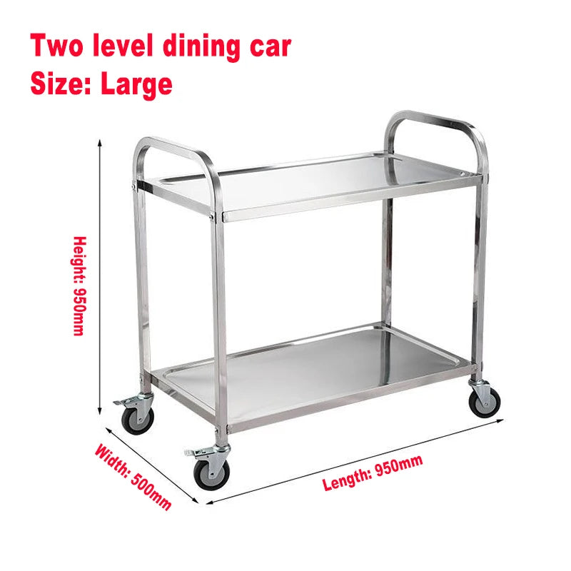 Stainless Steel Cart with Thickened Three Layers- Kitchen Utility Cart for Serving  Collecting Dishes Multi-functional Trolley
