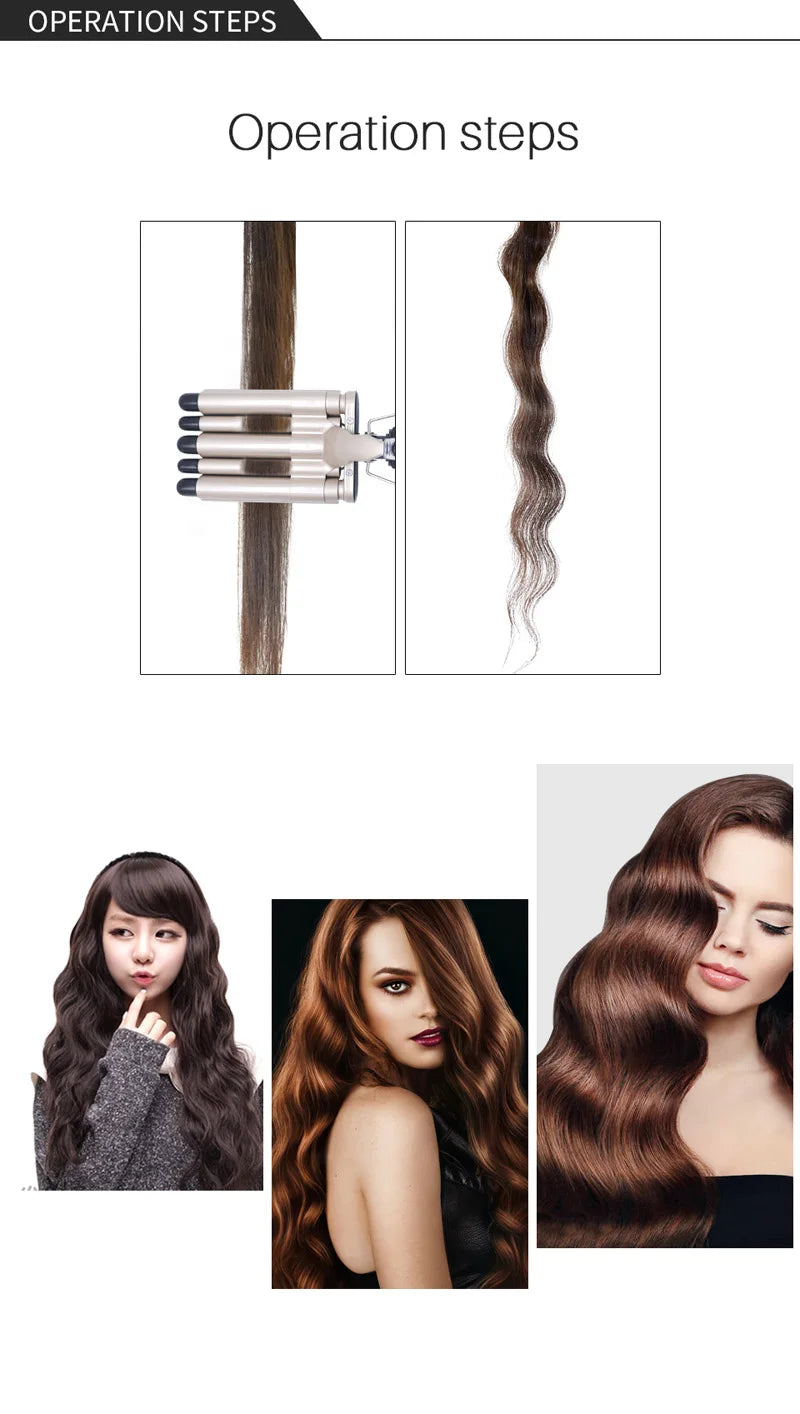Five Tube Wave Curling Iron Hair Tool Salon And Home Use Ceramic Smart Temperature Control Fast Heating Hair Waver Styling Tools