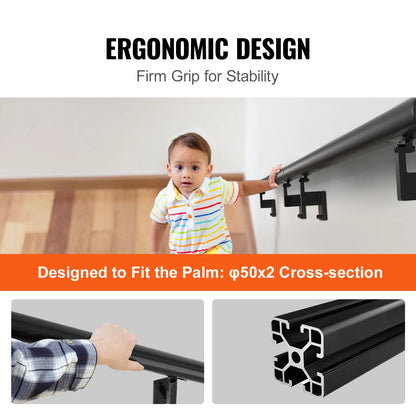 VEVOR 4/5/7/12 ft Handrail Stair Railing 440 LBS Wall Mount Stairway Hand Rail with Installation Kit for Indoor Outdoor Stairs