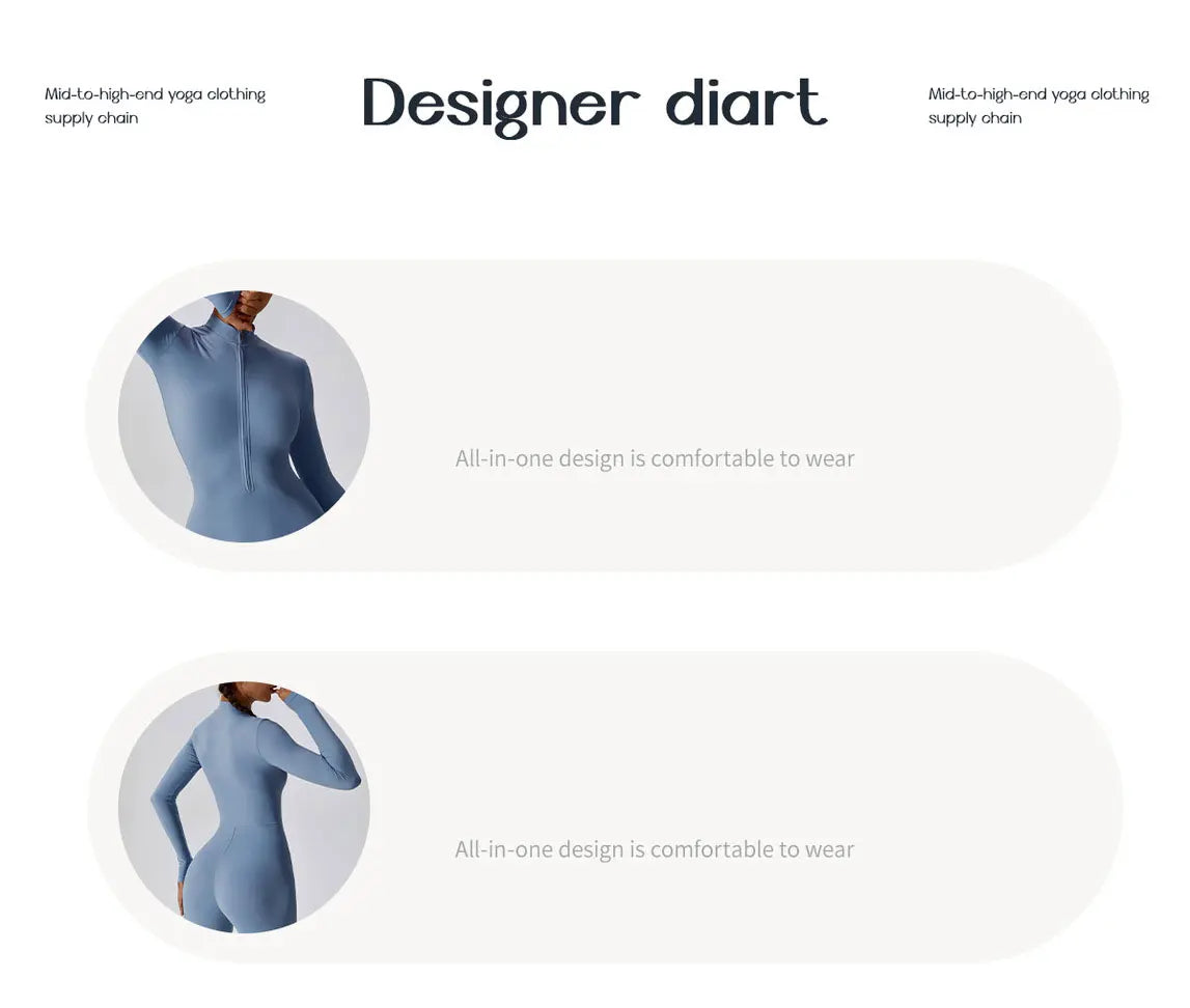 Women's Zipper Yoga Jumpsuit - Long Sleeve Workout Bodysuit for Gym & Fitness