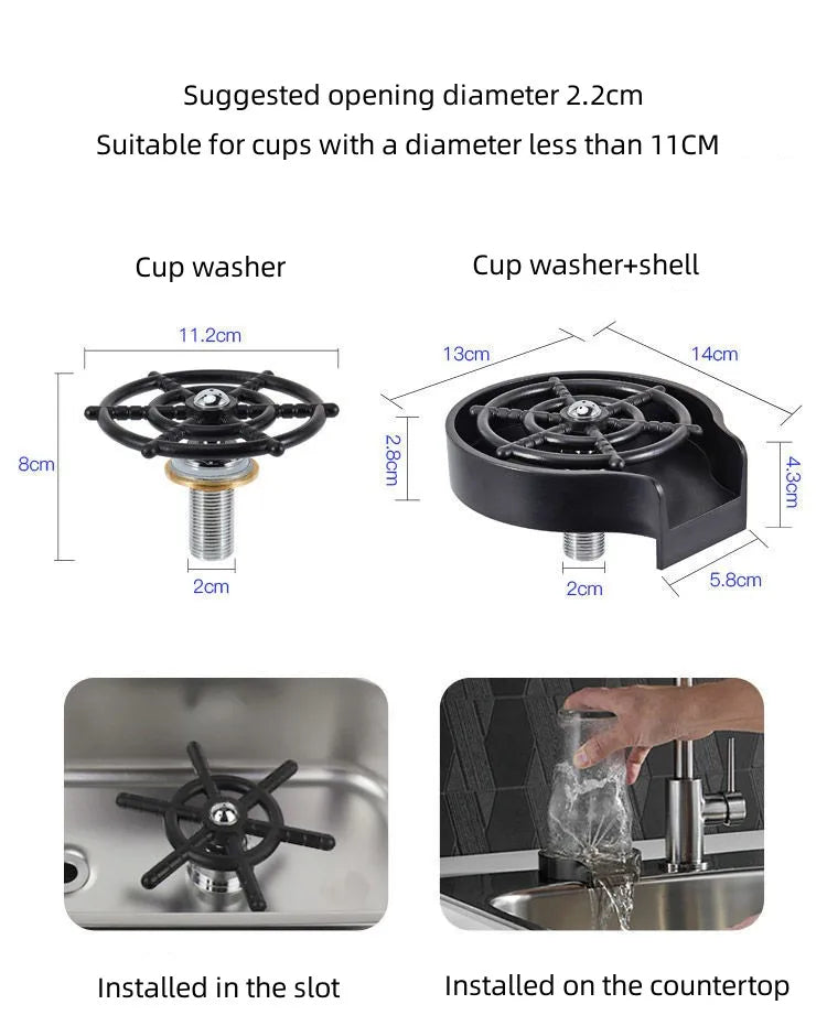Automatic Faucet Cup Washer, Washing Machine, Bar Glass Rinser, Coffee Pitcher, Wash Cup Tool for Kitchen, Hotel, Home
