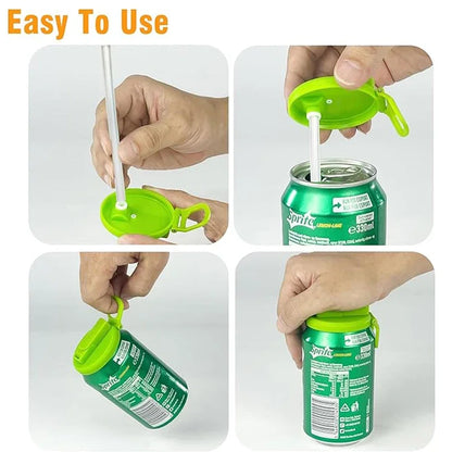 1pc Travel Soda Lid With Straw Reusable Silicone Lid for Standard Beverage Cans for Picnic Portable Juice Bear Straw Cap