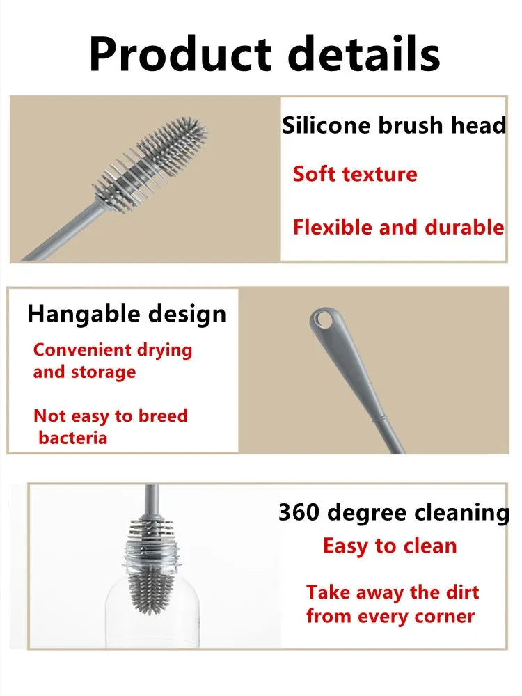 Hot Silicone Cup Brush Long Handle Milk Bottle Cleaning Brush  Water Bottles Glass Cup Cleaner Scrubber Kitchen Cleaning Tools