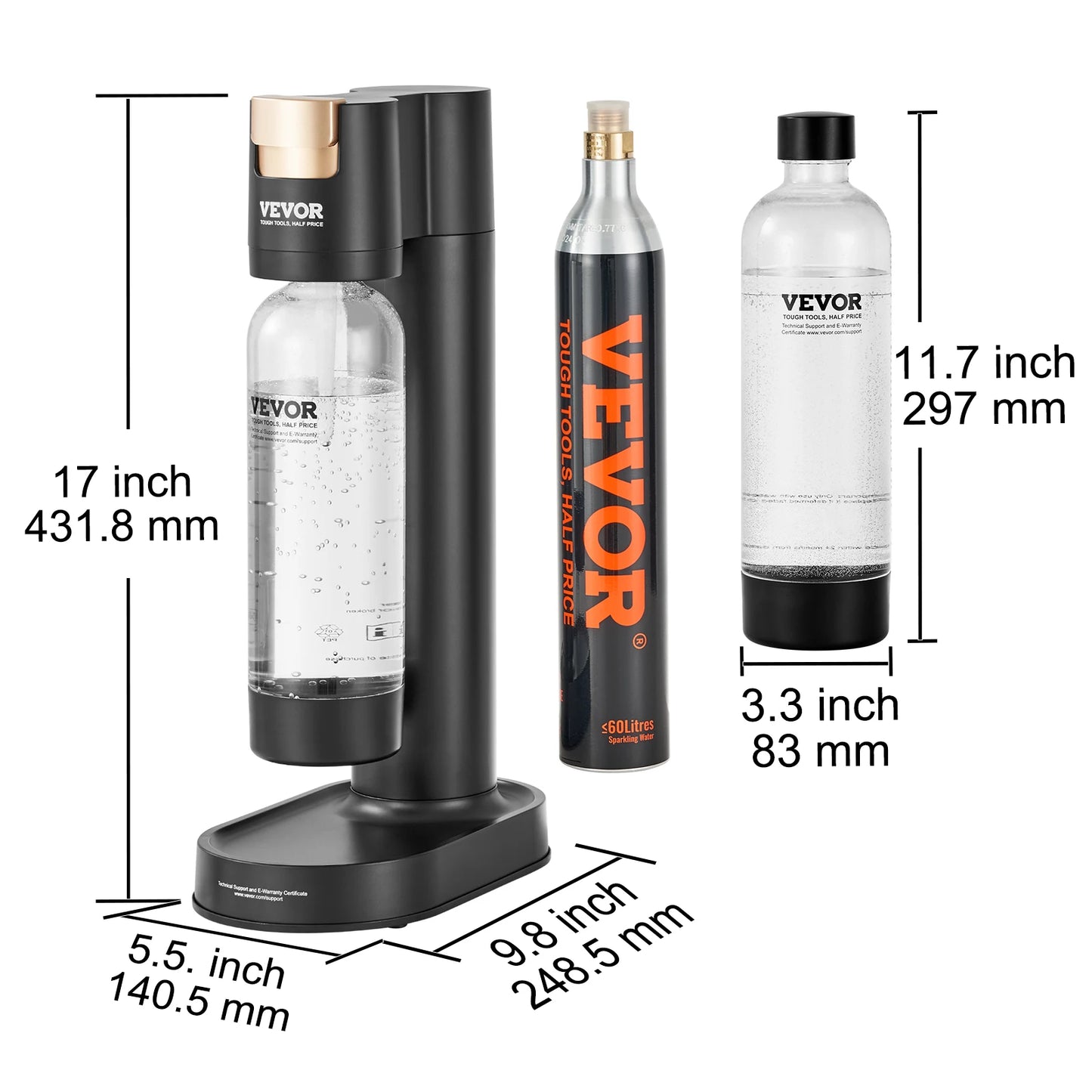 VEVOR Sparkling Water Maker Soda Machine for Home Carbonating Seltzer Water Starter Kit w/ Mainstream Screw-in 60L CO2 Cylinder