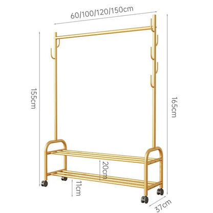 Aesthetic Golden Clothes Rack Metal Balcony Nordic Wheels Clothes Rack Floor Bedroom Burro Ropa Perchero Hallway Furniture