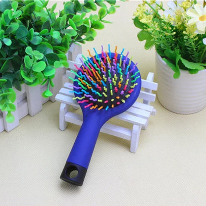 Rainbow Air Volume Paddle Hair Comb Brush with Makeup Mirror Detangler Hair Curl Straight Massage Comb Brush Hair Styling Tool