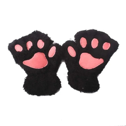 Kids Cat Paw Gloves - Kawaii Half-Finger Mittens for Children