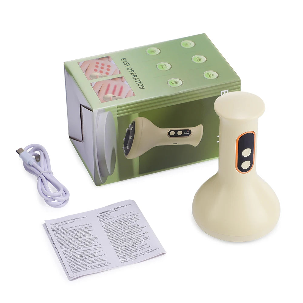 USB Rechargeable Abdominal Massager for Hot Compress and Adjustable Guasha Cupping Intensity Arm and Leg Massage Handheld