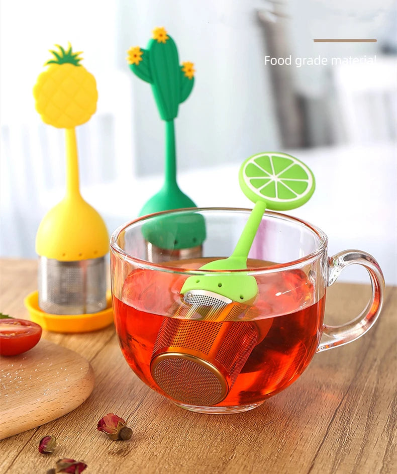 Silicone Handle Tea Infuser Stainless Steel Tea Ball Filter Teapot Cha Coffee Strainer Creative Lemon Orange Shape Spice Sieve