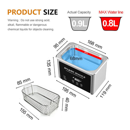900ml 220V EU Plug Household Digital Ultrasonic Cleaner 30W/60W Stainless Steel Bath Degas Ultrasound Washing for Watche Jewelry