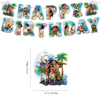 Cute movie Moana series Birthday Party dinnerware Disposable Banner Cake Topper Hanging Flag Moana Balloons Birthday Decoration