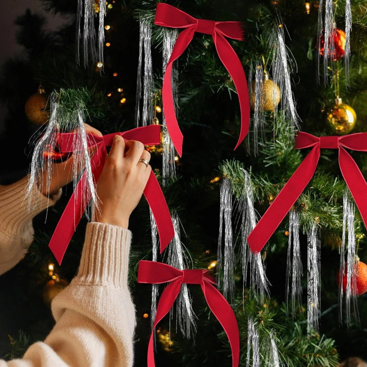 18*13CMChristmas Ribbon Bows Set Christmas Tree Decorations Gift Wrapping Bows