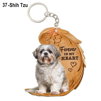 Dog Memorial Keychain - Forever In My Heart Angel Pendant Pet Jewelry Gift