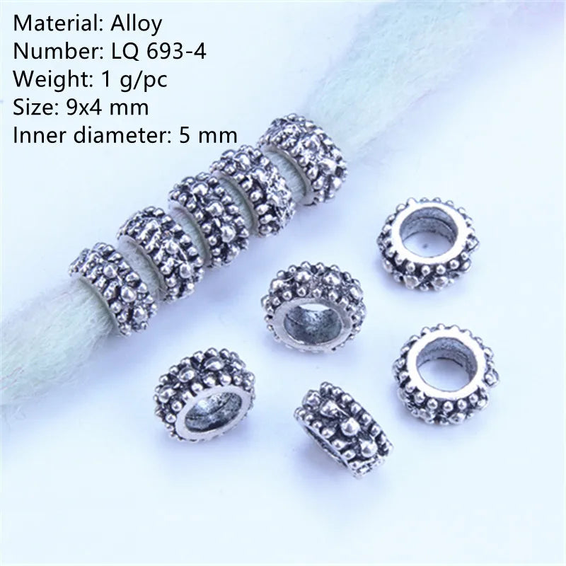 5 Pcs Antique Silver Hair Braid Dread Dreadlock Beads Cuffs Tuber Approx 8mm Inner Hole for Hair Styling Accessories Tool