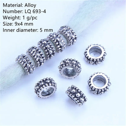 5 Pcs Antique Silver Hair Braid Dread Dreadlock Beads Cuffs Tuber Approx 8mm Inner Hole for Hair Styling Accessories Tool