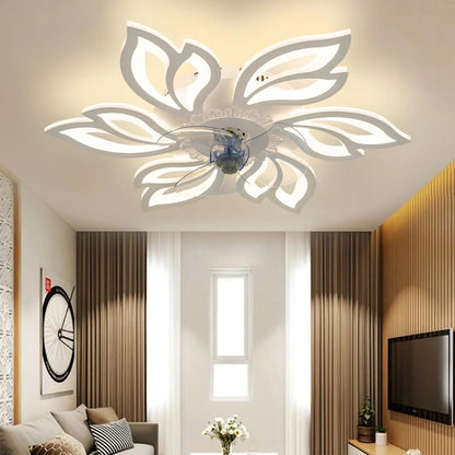 KOMORE Modern Flower Shape Ceiling Fan with Light with 3 Color temperature 6 Speeds for Office, Living Room, Bedroom