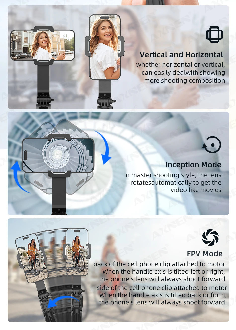 AXNEN HQ2-SE Smartphone Gimbal Stabilizer Handheld Mobile Shooting Stabilizer for Gopro Action Cameras Android iPhone Video Vlog