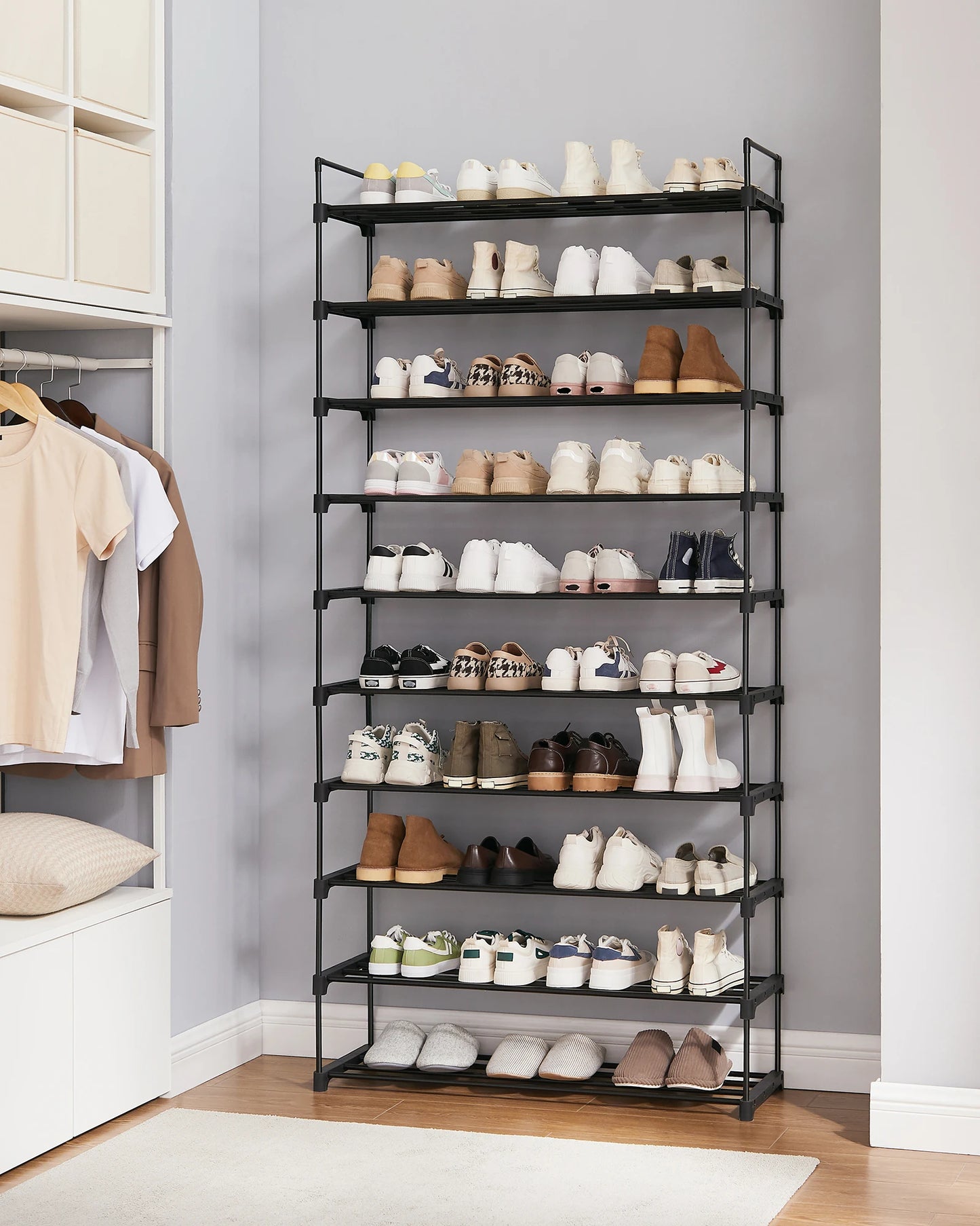 SONGMICS LSA10BK 10 Tier Shoe Rack High Shoe Rack Slim Shoe Rack Storage Metal Space Saving Dressing Room Entrance