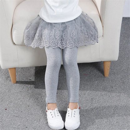 Girls Lace Princess Skirt Leggings - Premium Cotton Blend Pants for Kids Ages 2-6 Years