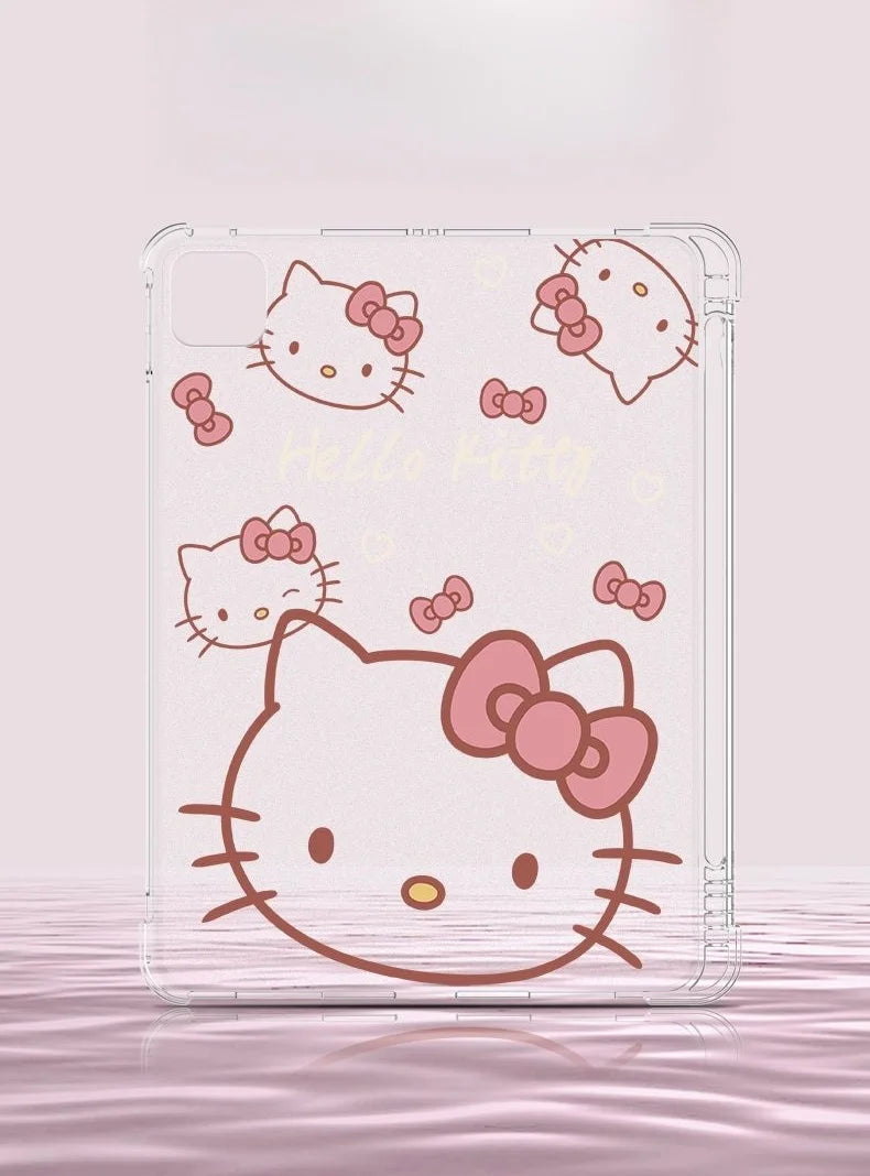 Kawaii Hello Kitty IPad Transparent Protective Case Anime Anti Fall Airbag for Ipadpro2022/2024 Air4/5/6/7 Mini6/7 Ipad8/9/10